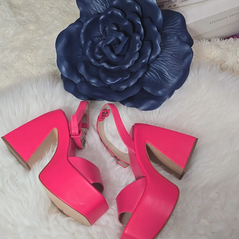 Saks Fifth Magenta Leather Platform Sandals